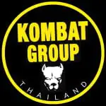 Black background with yellow writing logo of Kombat Group (Thailand), an Exped Owl partner. There is a head of a bulldog in white.