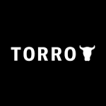 a white text with the head of a bull on a black background, Torro logo, an Exped Owl partner